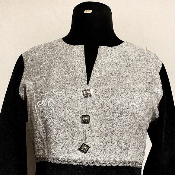 vtg Tuxedo Hostess Dress w Dual Side Splits - Picture 3 of 10